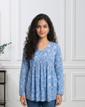 Floral Mist - Sky Blue Short Kurti