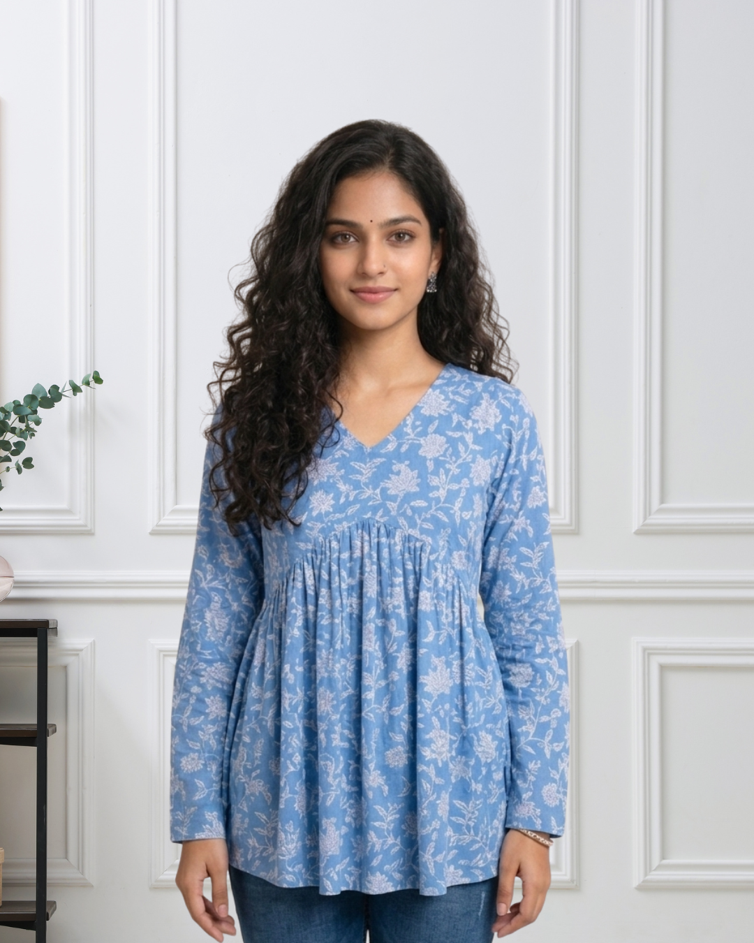 Floral Mist - Sky Blue Short Kurti