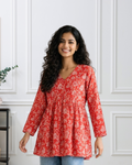 Coral Bloom- Light Red Short Kurti