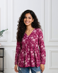Wine Bloom - Printed Short Kurti