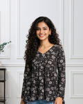 Midnight Bloom - Black Short Kurti
