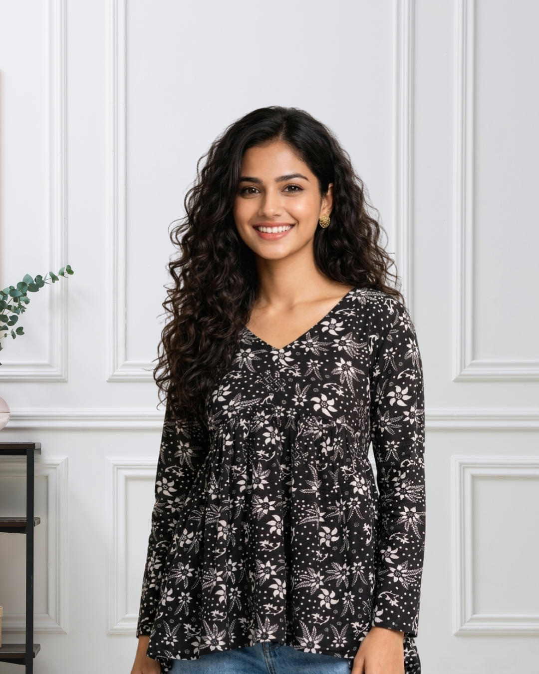 Midnight Bloom - Black Short Kurti