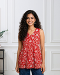 Coral Bloom - Light Red Sleeveless Short Kurti